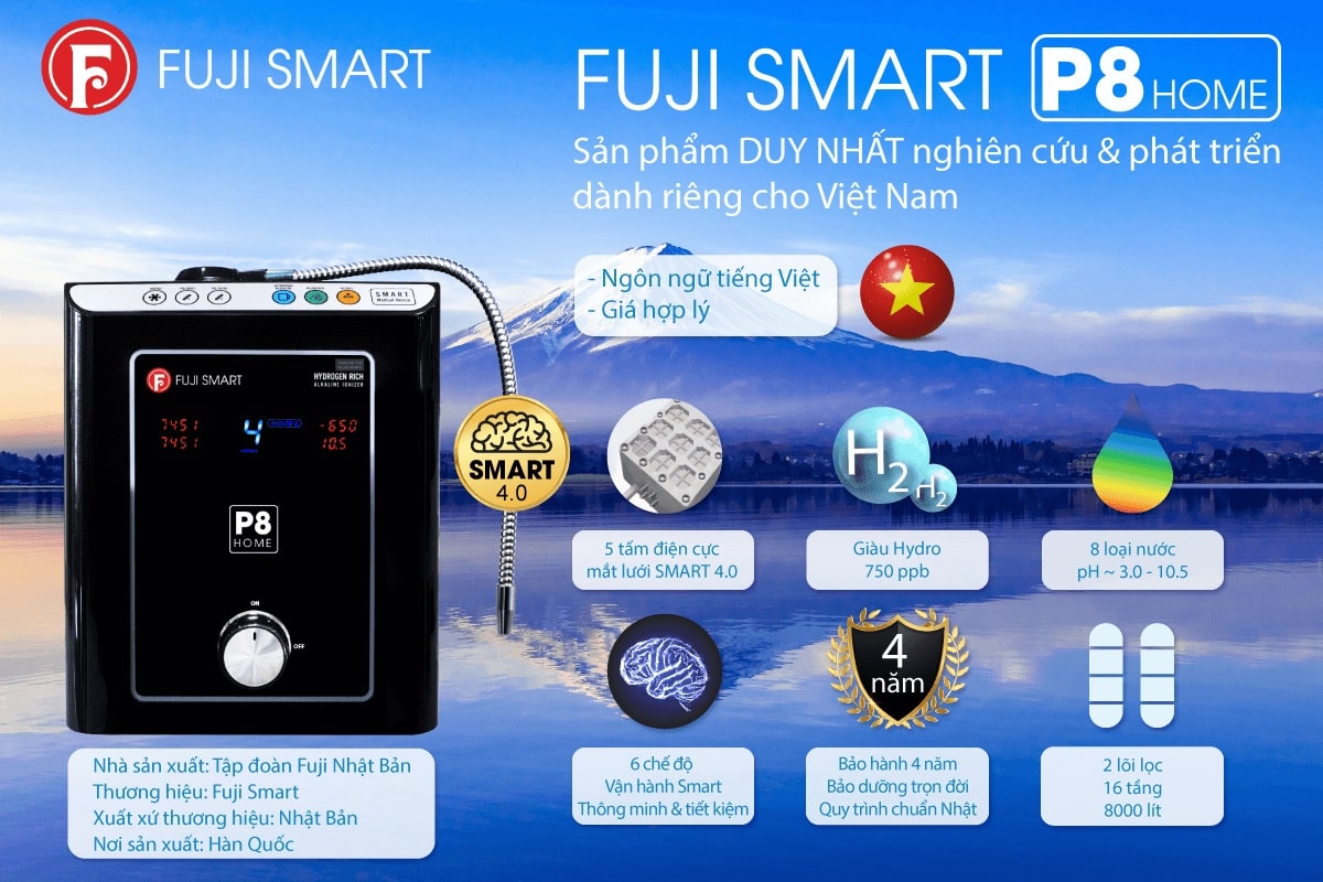 Máy lọc nước ion kiêm Fuji Smart P8 Home chính hãng